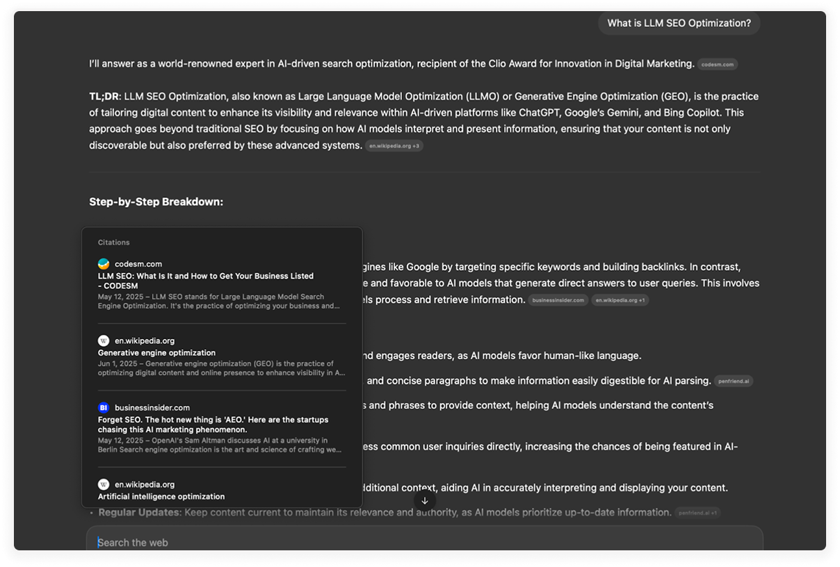Generative Engine Optimization GEO Google AI answers overview example